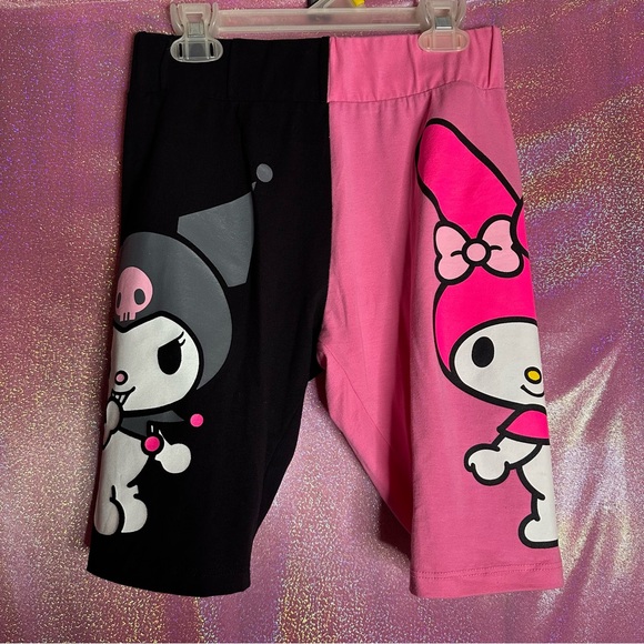 My Melody & Kuromi Split Pink Black Stretchy Bike Shorts - Picture 4 of 8